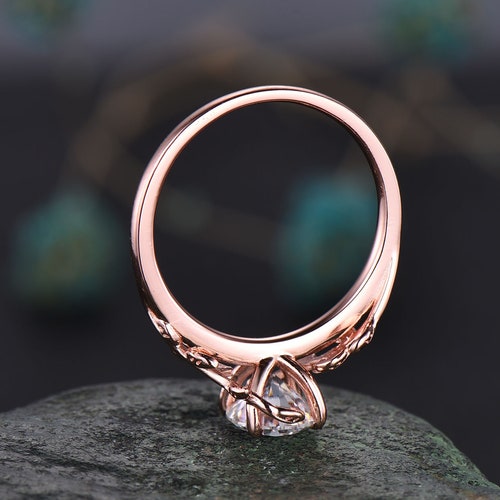 Vintage moissanite engagement ring for women rose gold art shops deco leaf flower ring unique solitaire bridal ring round cut ring wedding ring