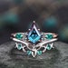 Unique wedding ring set vintage Alexandrite engagement ring set kite cut ring art deco antique dainty emerald ring 14k gold silver for women