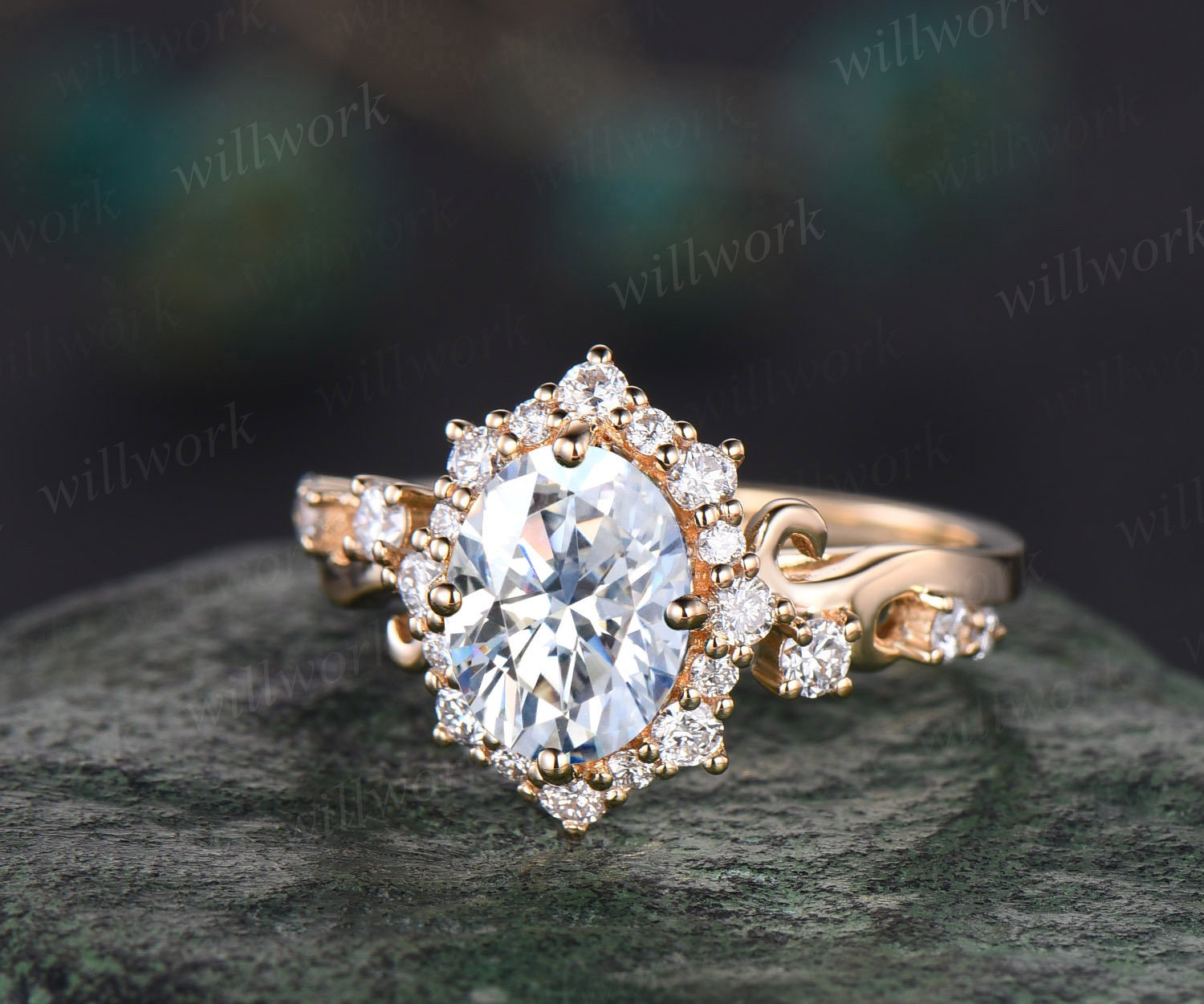Vintage Oval Cut Moissanite Engagement Ring Women 14k Yellow Gold ...