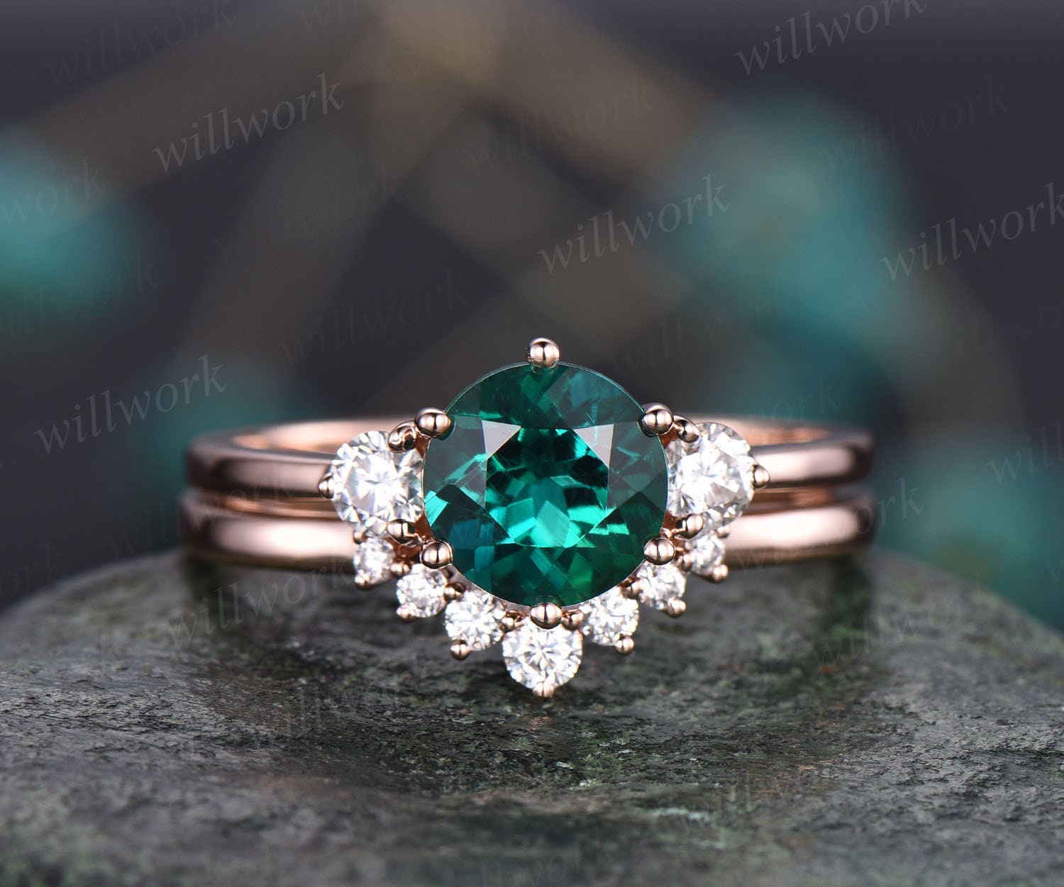 2pcs Round Emerald Engagement Ring Set Emerald Rings for Women - Etsy