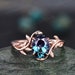 Vintage Alexandrite engagement ring leaf flower 14k rose gold ring oval cut color change Alexandrite ring for women sterling silver jewelry