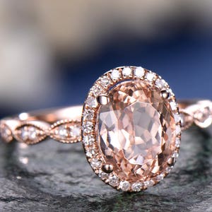 Vintage pink morganite engagement ring art deco moissanite ring marquise ring set halo ring rose gold bridal ring oval cut wedding ring gift