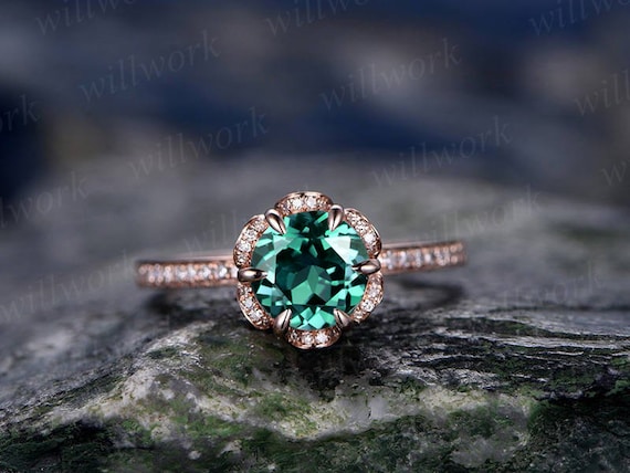 Amazon.com: Vintage Solitaire Natural Green Emerald Engagement Alternative  Filigree Promise Ring May birthstone 14k 18k solid gold : Handmade Products