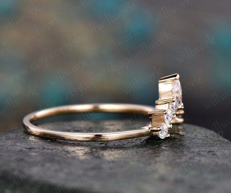 Marquise Cut Moissanite Wedding Ring 14k Yellow Gold Crown Moissanite ...