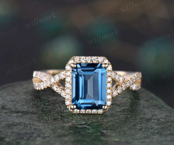 14K Yellow Gold Genuine Blue Topaz Solitaire Ring - Swirl Design Engagement Or Promise Ring - View #5