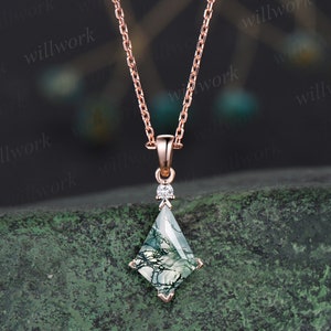 Kite natural moss agate necklace solid 14k 18k rose gold vintage unique Personalized pendant for women her anniversary bridal gift mother image 3