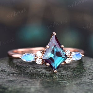 Vintage Alexandrite engagement ring set kite cut ring rose gold art deco marquise cut moonstone ring moissanite wedding ring set for women 1pc engagement ring