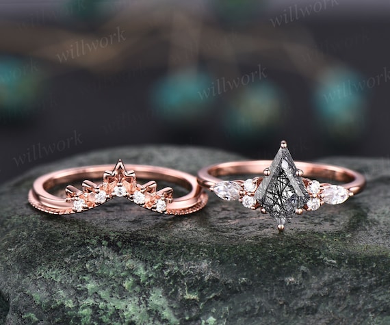 Vintage Black Rutilated Quartz Engagement Ring 14k Rose Gold Vintage Black Rutilated Quartz Engagement Ring 14k Rose Gold
