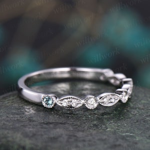 Alexandrite white gold ring art deco diamond ring vintage Alexandrite wedding band June birthstone ring anniversary birthday gift for her