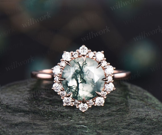 Vintage moss on sale agate ring