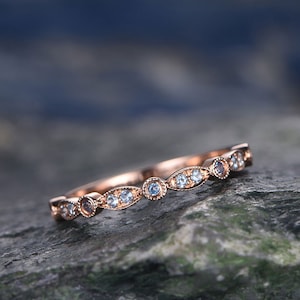 blue topaz wedding ring rose gold marquise diamond ring half eternity art deco matching stacking band tiny stones promise ring gift for her