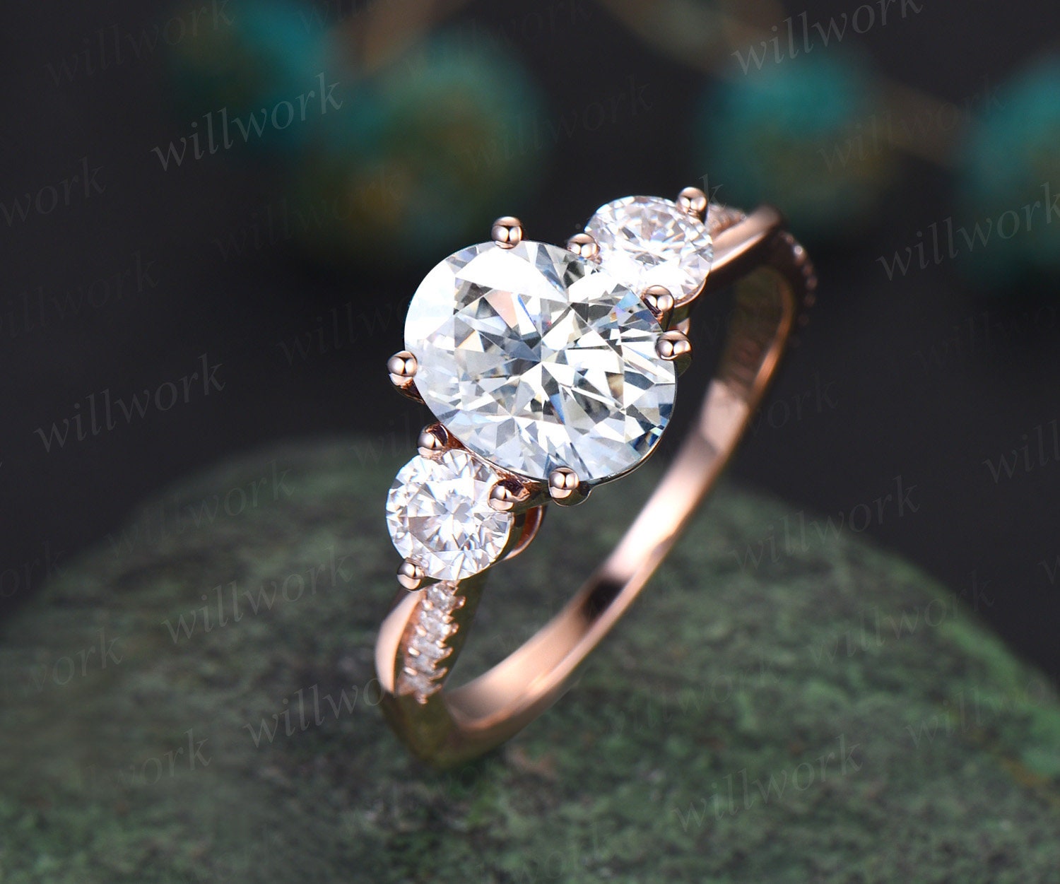 Vintage Oval Cut Moissanite Engagement Ring Solid 14k Rose Gold ...