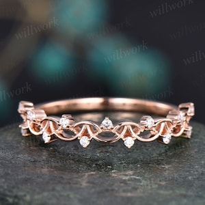 Unique antique vintage diamond wedding ring solid 14k rose gold wedding band stacking matching engagement ring graduation anniversary gift