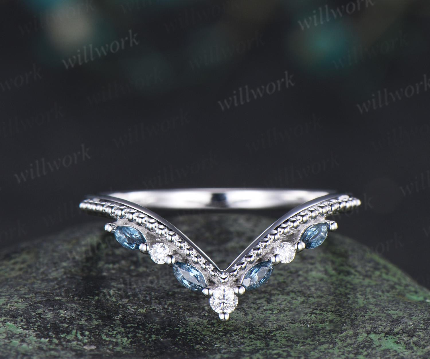Oval London Blue Topaz Engagement Ring Set 14k White Gold Kite Princess ...