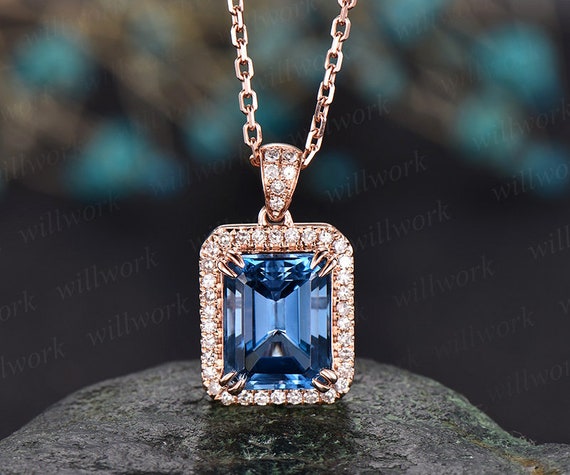 Emerald Cut London Blue Topaz Necklace/14k Fine Jewelry/november  Birthstone/emerald Gemstone Necklace/east West Necklace/solitaire Necklace  - Etsy Sweden