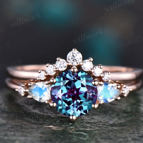 Pear Alexandrite Ring for Women Vintage Alexandrite Engagement - Etsy