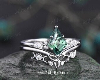 7 x 10 mm カイトカット グリーン サファイア エンゲージリング