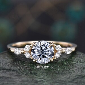 1ct round gray moissanite engagement ring yellow gold dainty cluster marquise cut diamond ring women unique promise anniversary ring gifts