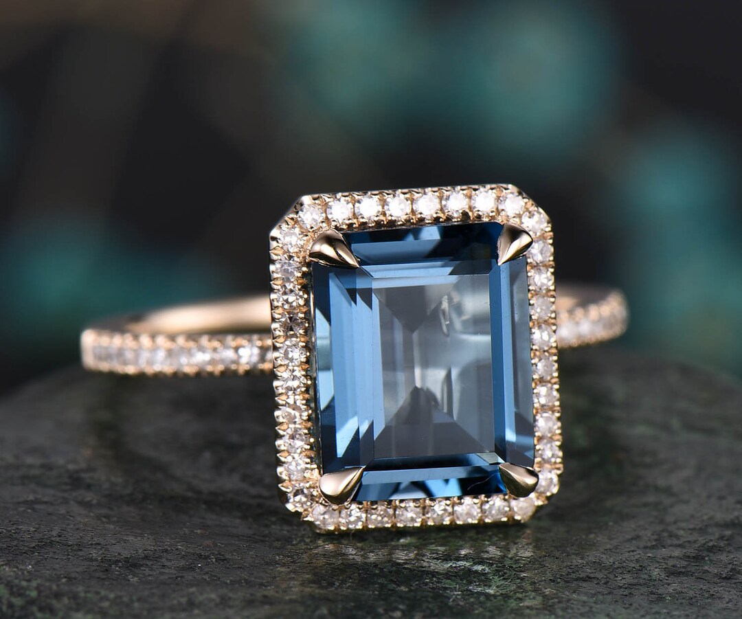 Vintage 8x10mm Emerald Cut London Blue Topaz Engagement Ring - Etsy