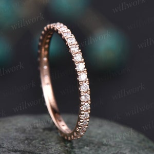 Vintage diamond ring 14k rose gold ring 1.5mm diamond ring full eternity diamond wedding band matching stacking ring anniversary ring gift