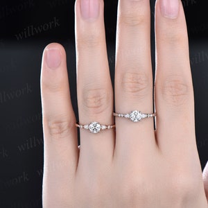 Round moissanite ring vintage moissanite engagement ring 14k white gold dainty minimalist pear diamond ring promise wedding ring women gifts image 5