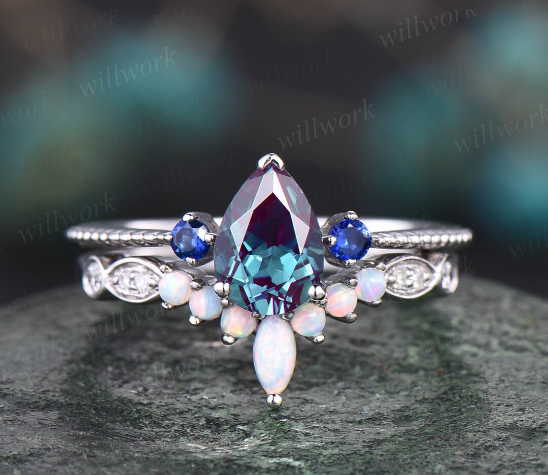 Vintage Alexandrite Engagement Ring Set Three Stone Sapphire - Etsy