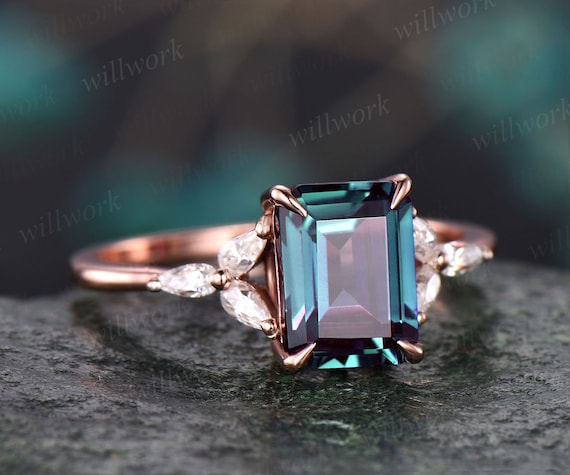 Unique Vintage Emerald Cut Engagement Ring Alexandrite Etsy