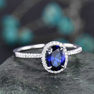 3pcs blue sapphire ring vintage sapphire engagement ring set rose gold for women diamond halo natural sapphire wedding band bridal ring set 1pc engagement ring