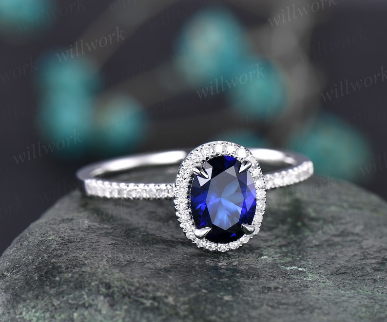 3pcs blue sapphire ring vintage sapphire engagement ring set rose gold for women diamond halo natural sapphire wedding band bridal ring set 1pc engagement ring