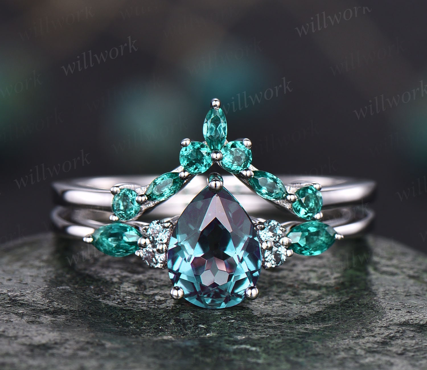 Best Engagement Ring 2pcs Pear Shaped Alexandrite Engagement - Etsy Canada