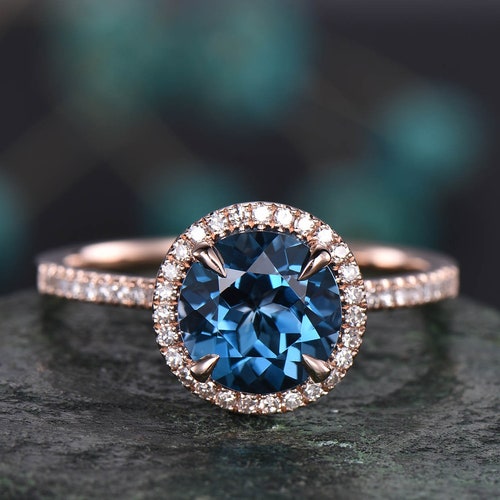 London Blue Topaz Engagement Ring Rose Gold Bridal Set Art - Etsy