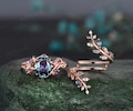 Vintage oval alexandrite engagement ring nature inspired leaf amethyst ring rose gold wedding band enhancer twisted bridal ring set women