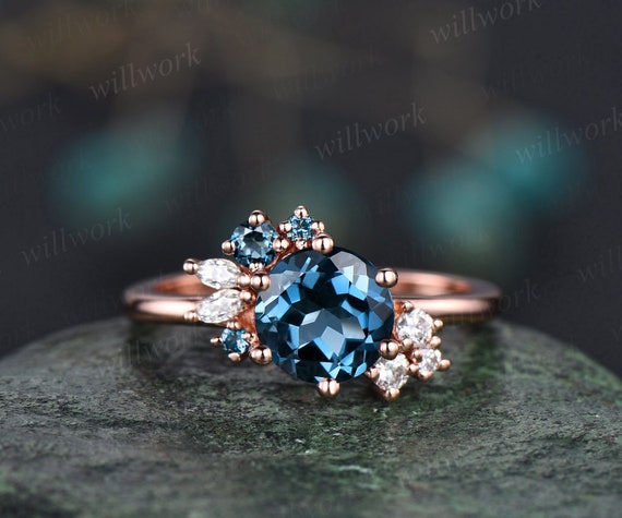 Blue topaz engagement ring, gold nature inspired ring / Undina | Eden  Garden Jewelry™