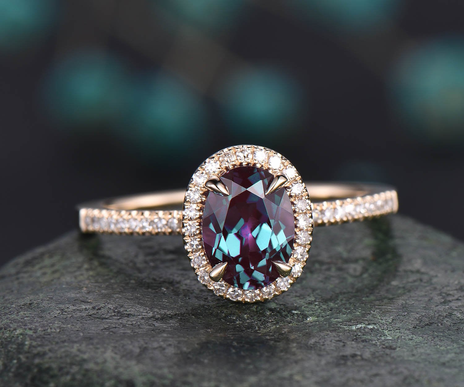 Vintage Alexandrite Engagement Ring Oval Alexandrite Ring for Women ...