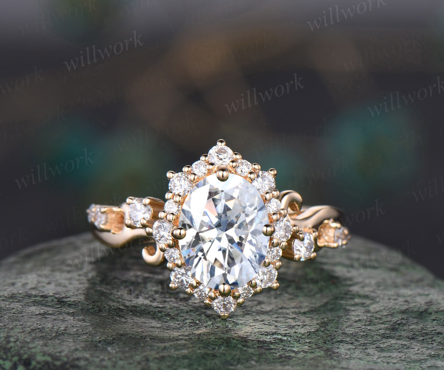 Vintage Oval Cut Moissanite Engagement Ring Women 14k Yellow Gold ...