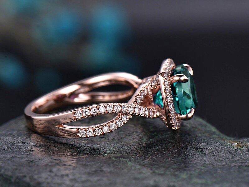 May Birthstone Ring Infinity Diamond Halo Ring Green Emerald - Etsy