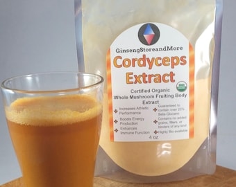 Organic Cordyceps Extract (4oz) | >25% Beta-Glucans | Extracted From Whole Mushroom Fruiting Bodies | Amazing Price!