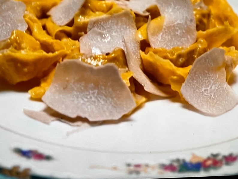 Op de afbeelding: Een close-up van een bord pasta met een romige saus en witte truffel geschaafde.
