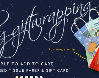 Upgrade and add holiday gift wrapping, includes gift bag, colored tissue paper, gift tag