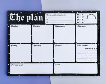 Goth Weekly Planner Pad, Undated Gothic Organiser To Do List & Habit Tracker, Emo Journal, Spooky Stationery, Alternative Notepad Gift A4