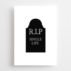 Goth Engagement Card, RIP Single Life, Congratulations, Heavy Metal, Gothic Emo Funny Wedding Card, Headstone Bridal Shower Hen Party