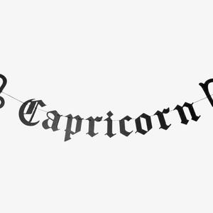 Capricorn Star Sign Old English Banner, Gothic Letter Sign, Astrology Banner, Emo Goth Decor, Zodiac Constellation Blackletter Earth Sign