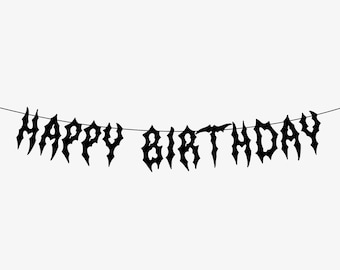 Happy Birthday Heavy Metal Banner, Metalhead Birthday Party Decor, Goth Bunting, Black Metal, Rock n Roll Birthday Decoration Alternative