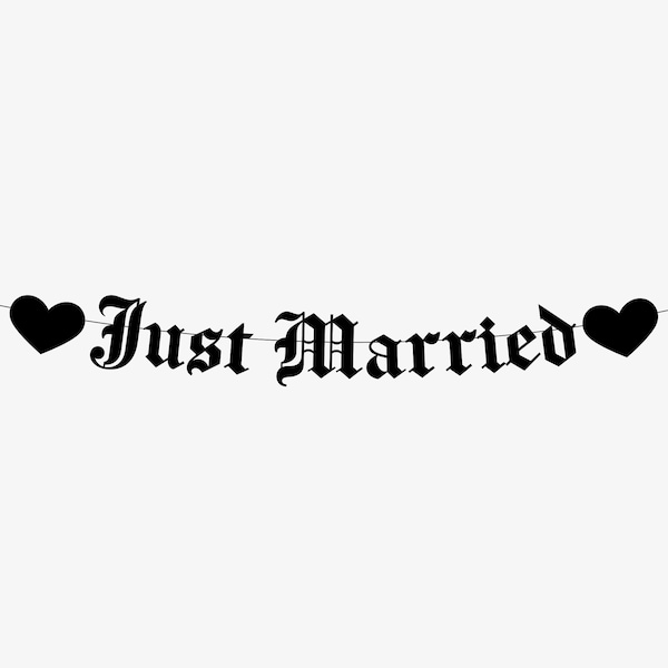 Just Married Gothic Wedding Banner, Goth Wedding Decoration, Emo Party Decor, Dark Alternative Heavy Metal Garland