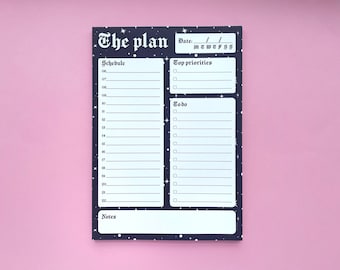 Gothic Tagesplaner Pad, Agenda To Do Liste Schreibtischunterlage, A5 Stündlicher Reiseplan, Gothic Schreibwaren Journal Print Stundenplan Undatiert Dark Academia