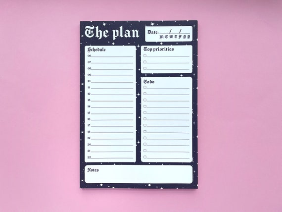 Goth Daily Planner Pad, Schedule To Do List Desk Pad, A5 Hourly Itinerary, Gothic Stationery Journal Print Timetable Undated Dark Academia