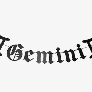 Gemini Star Sign Old English Banner, Gothic Letter Sign, Astrology Banner, Emo Goth Decor, Zodiac Constellation Blackletter Air Sign