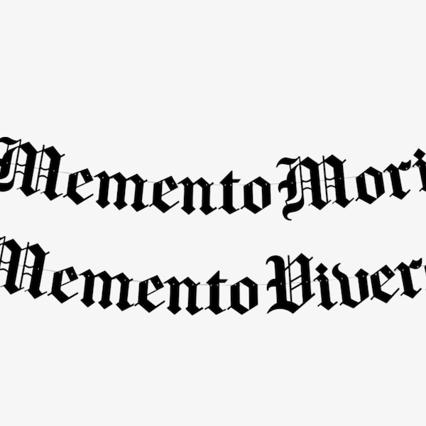 Memento Mori Memento Vivere Old English Gothic Banner - Remember You Must Die, Goth Decor, Emo Decor, Live Laugh Latin YOLO