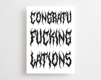Black Metal Congratulations Card, Heavy Metal Card, Goth Well Done Card, Engagement, Wedding, New Baby, Emo New Job, Metalhead Graduation