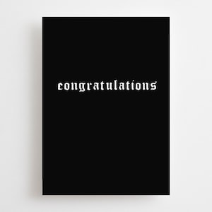 Gotische felicitatiekaart, nieuwe baan gothic, verloving, bruiloft, alternatief, metalhead, oudere emo, zwart-wit, minimaal oudengels